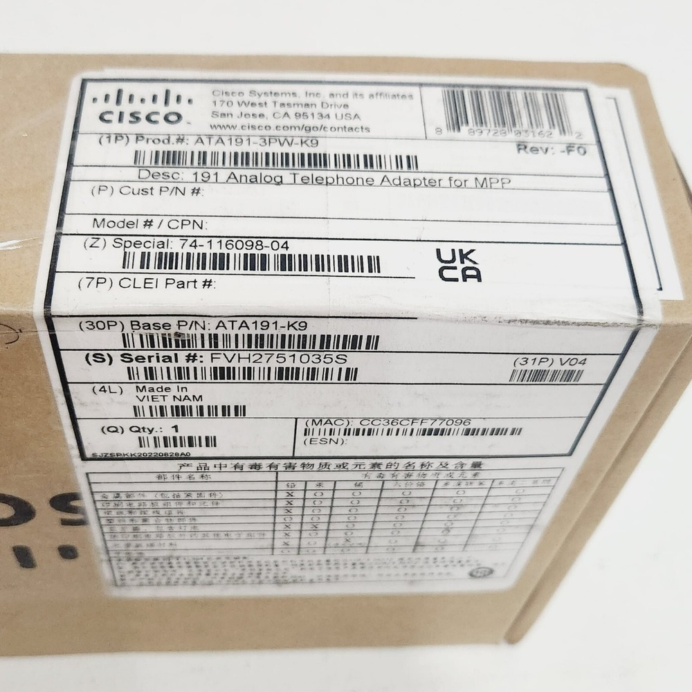 Cisco ATA191 Multiplatform VoIP Phone Adapter 2-FXS Port Analog to IP - Picture 6 of 7